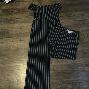 Off the Shoulder Black and White Jumpsuit